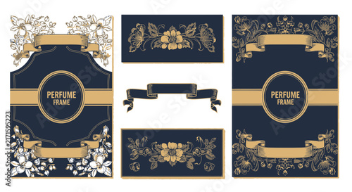 Elegant Perfume Frame Designs with Floral Ornaments and Ribbons