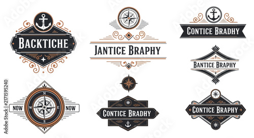 Nautical Logo Badges with Compass and Anchor Elements