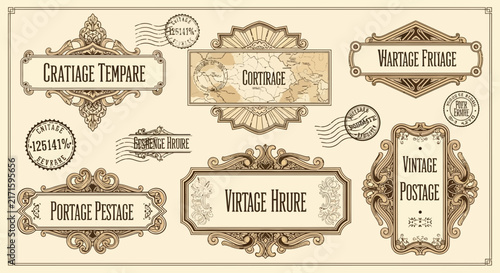 Vintage Decorative Labels and Stamps, Ornately Framed Designs