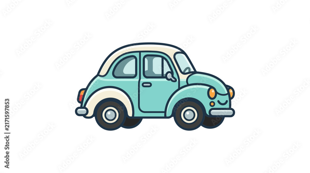 Obraz premium Teal retro hatchback car vector illustration