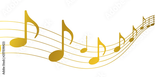 Foto Golden musical notes flow across elegant staff lines