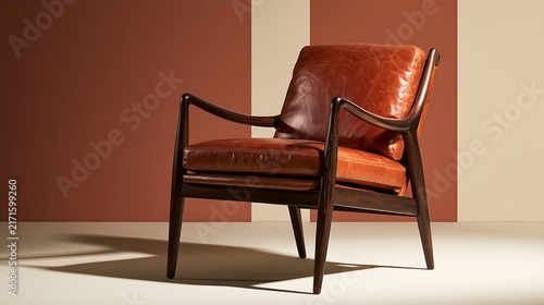 Elegant Leather Armchair with Wooden Frame in Modern Interior