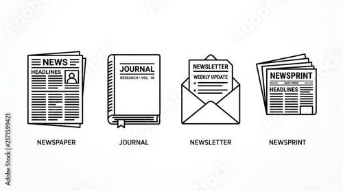 Collection of vintage newspaper journal newsletter and magazine mockups.