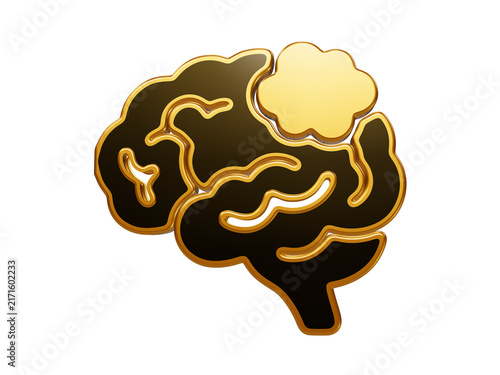 Quadro su tela Gold and black brain icon with bright yellow thought cloud represents creative thinking intelligence and ideas