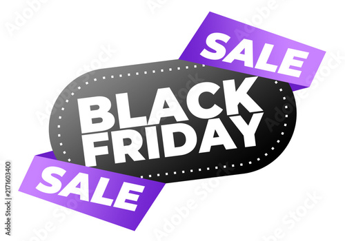 Black Friday Sale Banner With Purple Promotional Ribbons