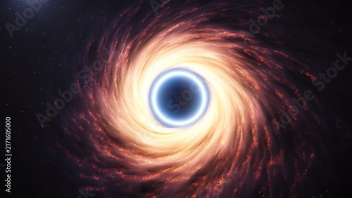 Fotografie Cosmic space phenomenon, Glowing black hole with accretion vortex in deep galaxy space