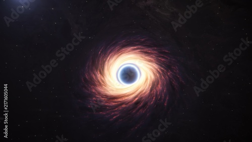 Bild auf Leinwand Cosmic galaxy concept, Glowing black hole with accretion vortex in deep galaxy space
