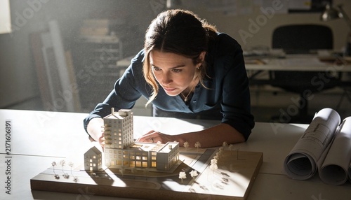 young architect are working on the paper building on the table