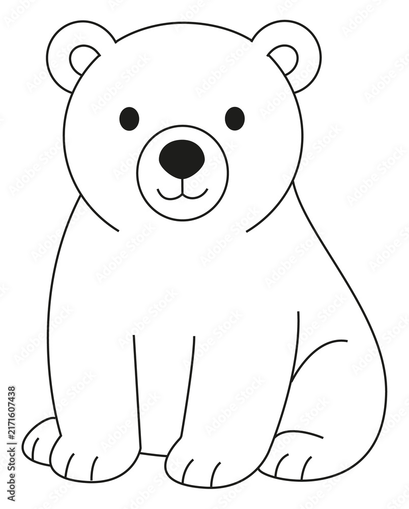 Obraz premium Flauschiger Eisbär-Cartoon, handgezeichnete Linienkunst-Illustration, Doodle-Kunst-Malvorlage für Kinder