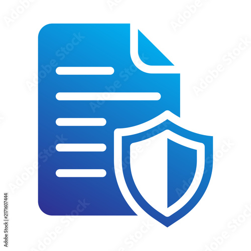 encrypted document with file shield for Cybersecurity icon solid gradient style