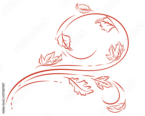 Abstract Flowing Botanical Line Art with Autumn Leaves, Organic Wavy Nature Design