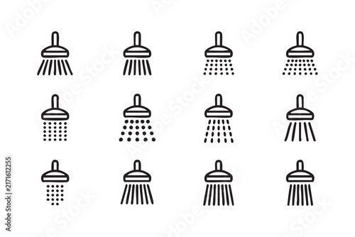Showerhead Water Flow Icons, Bathroom Plumbing Fixtures with Multiple Spray Patterns