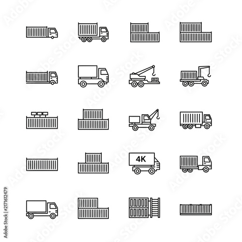 Logistics transportation and shipping cargo container icons