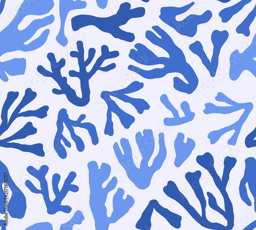 Coral reef, seamless pattern. Abstract sea plants, endless background, tropic...