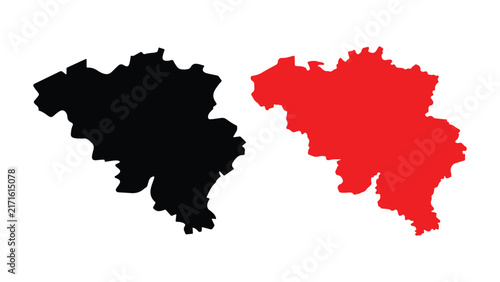 Canvastavla Belgium Map Black and Red Silhouette Vector Illustration