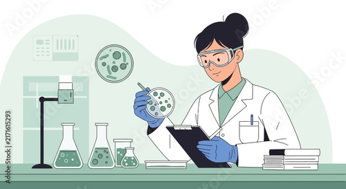 Scientist Conducting Research with Petri Dishes and Lab Equipment