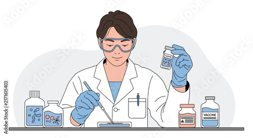 Scientist in Lab Coat Conducting Research with Samples and Vials