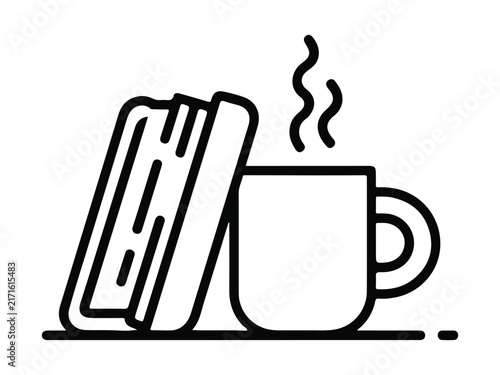 Books and Coffee Cup Line Art Vector Illustration