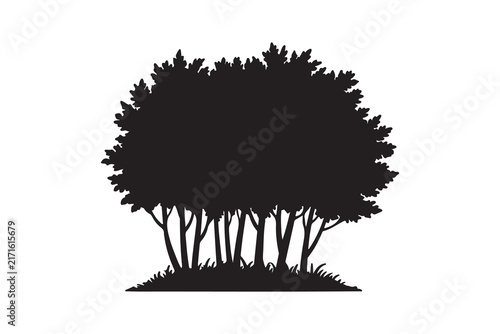 Silhouette of Trees on a Hill Black Vector Illustration