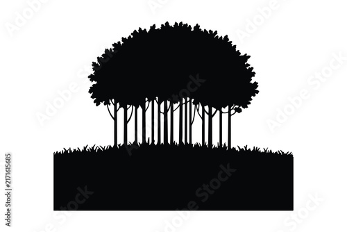 Silhouette of Trees on a Hill Black Vector Illustration