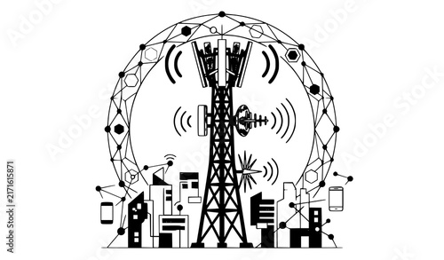 Abstract 5G Cellular Communication Tower LTE Wireless Network Vector
