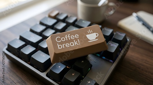 Customized coffee break key on a computer mechanical keyboard with cup graphic custom key keyboard