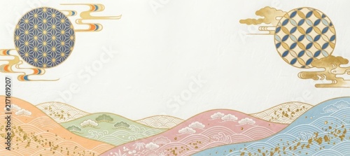 Abstract geometric pattern banner with circles and colorful shapes isolated on a clean white background for modern design projects