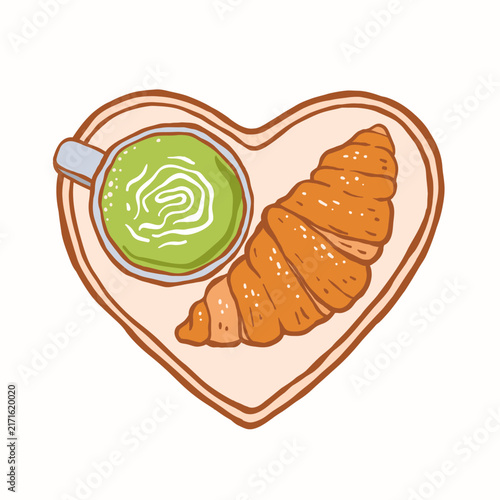 Matcha Latte and Croissant Breakfast