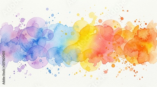 Abstract colorful watercolor paint splash texture banner with rainbow gradient colors isolated on a plain white background