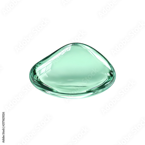 Single green water drop on a smooth surface isolated on transparent background