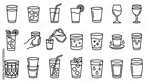 Illustrated Variety of Beverage Glassware and Drinking Utensils.