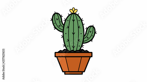 Cute cartoon cactus in a terracotta pot with a yellow flower vector illustration