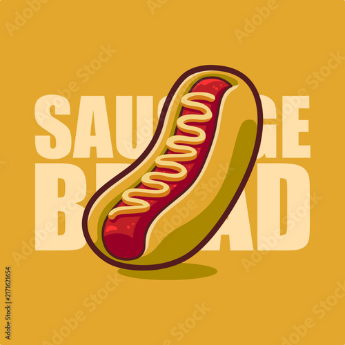 Japanese Style Sausage Bread or Sausage Pan Digital Illustration for Logo, Sticker, and other Merchandise