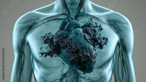 Heart human anatomy disease medical translucent chest black veins health organ heart translucent human chest shows blackened areas symbolizing