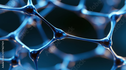 Abstract blue molecular structure, closeup of connected atoms, futuristic science background, glowing network, high detail, digital illustration