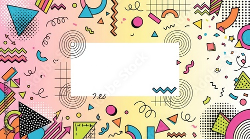 Colorful memphis style pattern background with geometric shapes and doodle elements for creative design projects