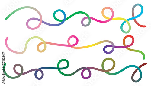 Abstract dynamic spiral wave lines with colorful vivid gradients for creative modern graphic design background border.