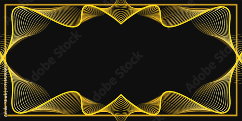 Gold wave lines frame on black background abstract design template
