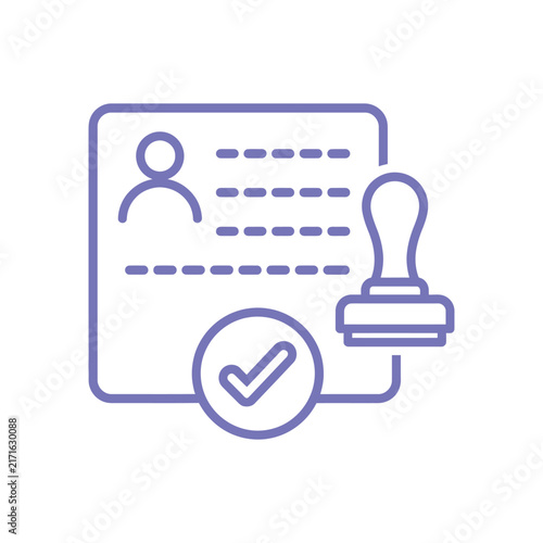 Identity card document with approval stamp symbol