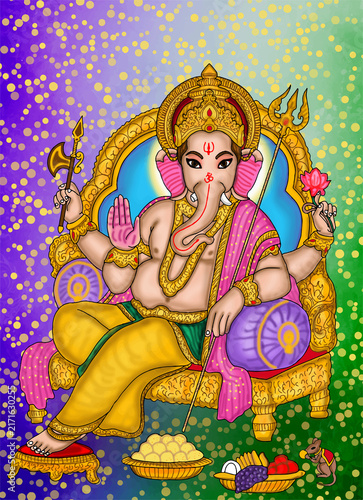 Quadro su tela hand drawn digital art of lord ganesha