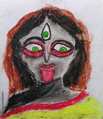 Konstfotografi Hand drawn painting of goddess kali with green eyes