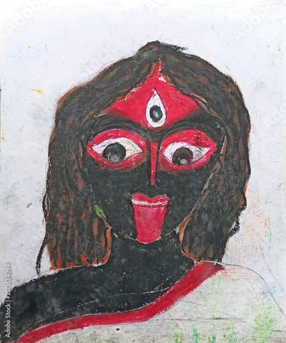 Quadro su tela Painting of goddess kali with red eyes and third eye