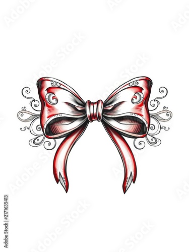 Elegant hand drawn decorative bow with intricate details, ||floral design, illustration