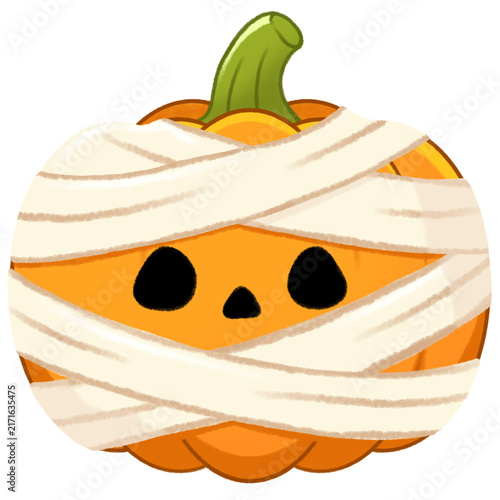 Fotografie Cute Mummy Pumpkin, Kawaii Halloween Illustration