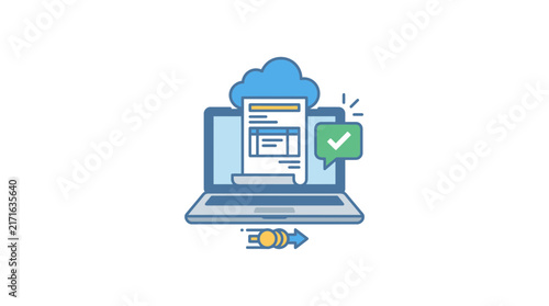 Obraz na płótnie Digital Invoice Cloud Service Laptop Computer Online Payment Transaction Processing Icon