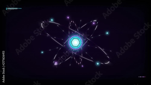 Glowing Quantum Atom Core Animation, AI Computing Processor Loop