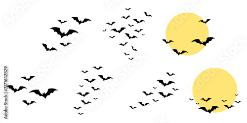 Set of Spooky Bat Silhouette Illustration for Halloween, Haunted House, Horror Party, Gothic Decoration, Creepy Night, and Seasonal Design. Vector Set.