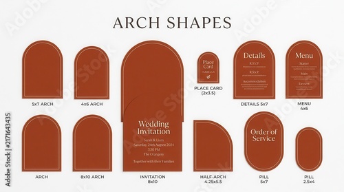 Terracotta Arch Wedding Invitation Suite Template Set with Various Shapes and Sizes for Modern Minimalist Events