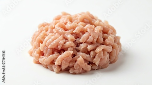 Raw minced chicken meat pile isolated on white background