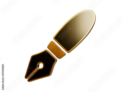 Konstfotografi Fountain pen nib icon gold metal texture with dark accents for writing business document signing education tools